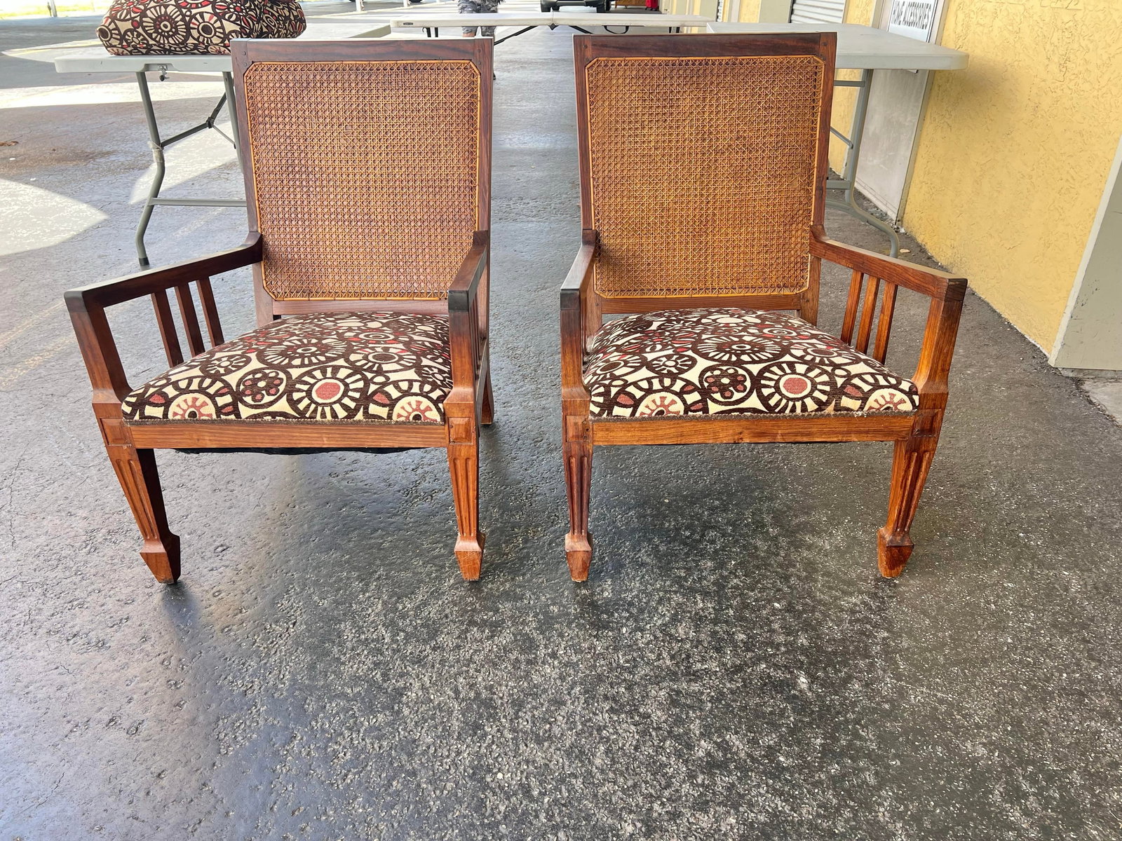 Vintage Mid Century Wood & Cane Back Chairs With Pillows - 6 - 2