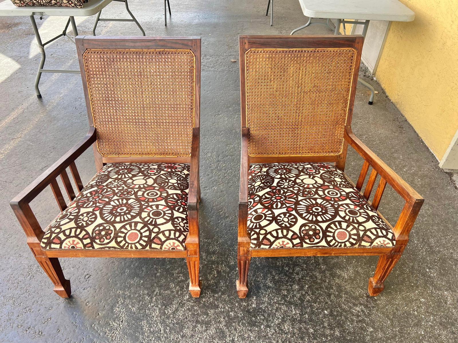 Vintage Mid Century Wood & Cane Back Chairs With Pillows - 6 - 6