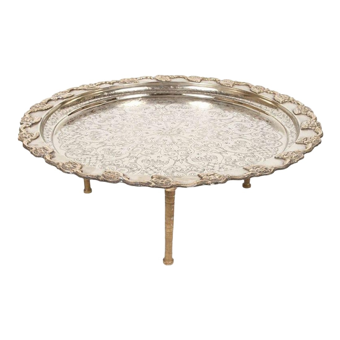 Antique Moroccan Silver-Plated Tea Tray Table on Removable Legs Fez, Circa 1920 (1 of 10)