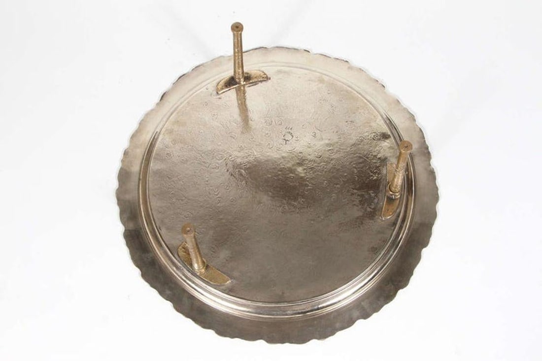 Antique Moroccan Silver-Plated Tea Tray Table on Removable Legs Fez, Circa 1920 - 3