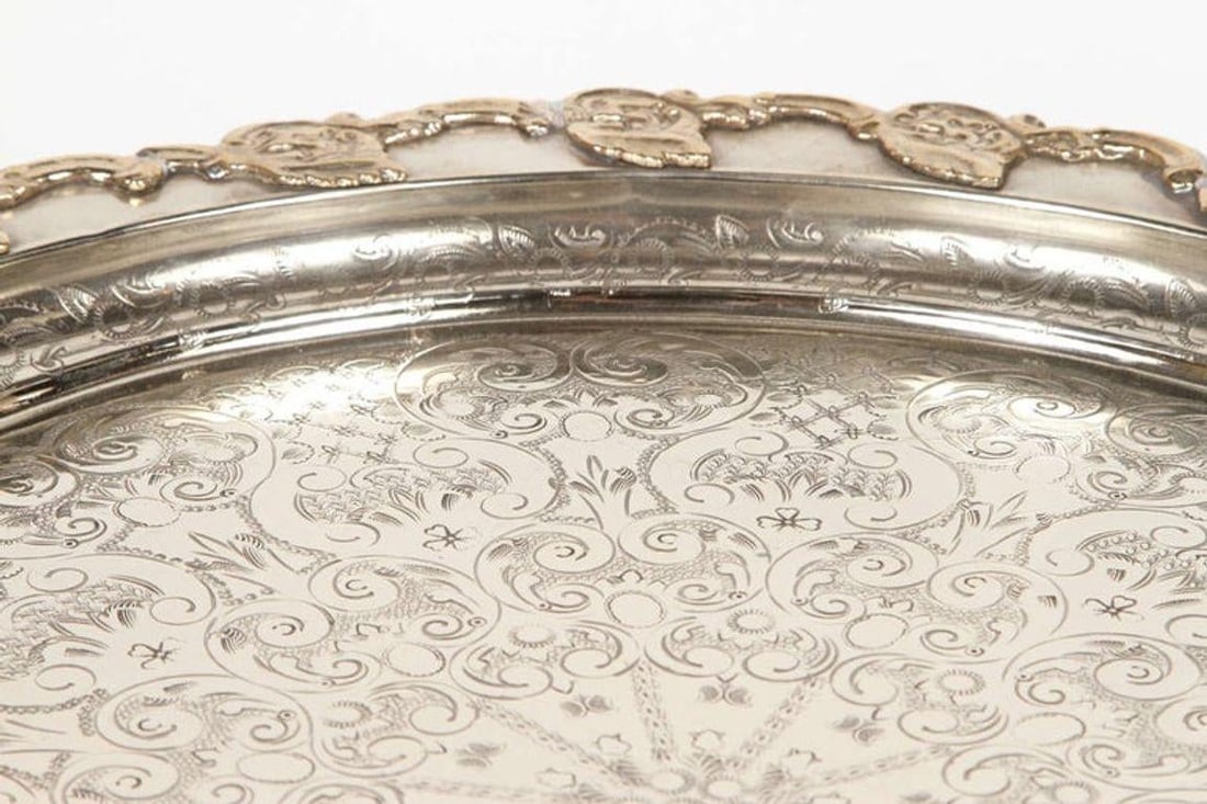 Antique Moroccan Silver-Plated Tea Tray Table on Removable Legs Fez, Circa 1920 - 6