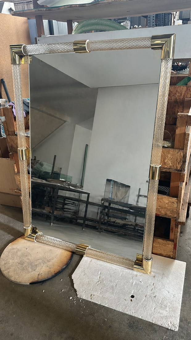Monumental Italian Venetian "Torciglione" Torchon Murano Glass Wall Mirror in Barovier Style - 3
