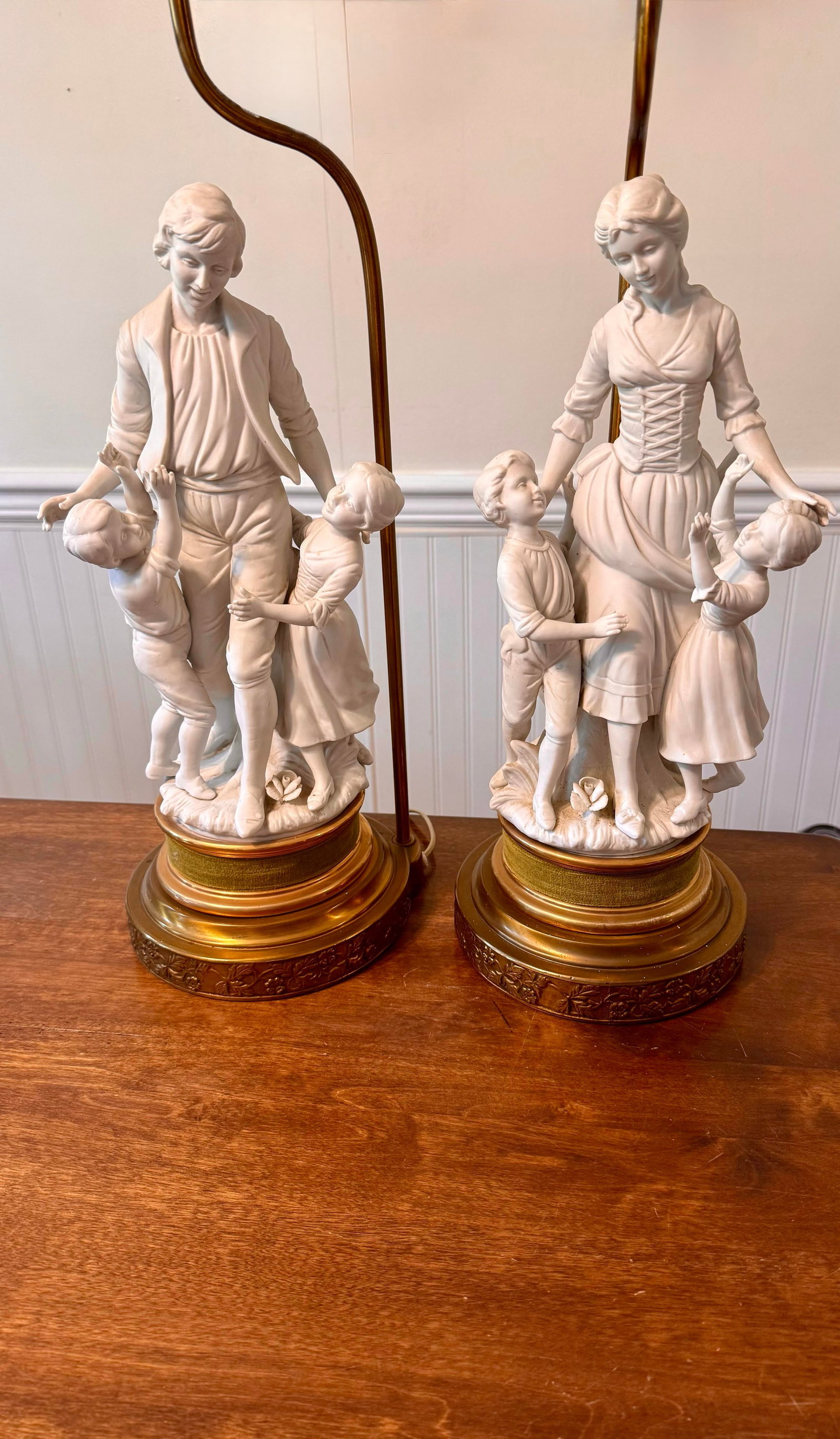 Mid 20th Century Large Parian Bisque Porcelain Sculptured Lamps - 2
