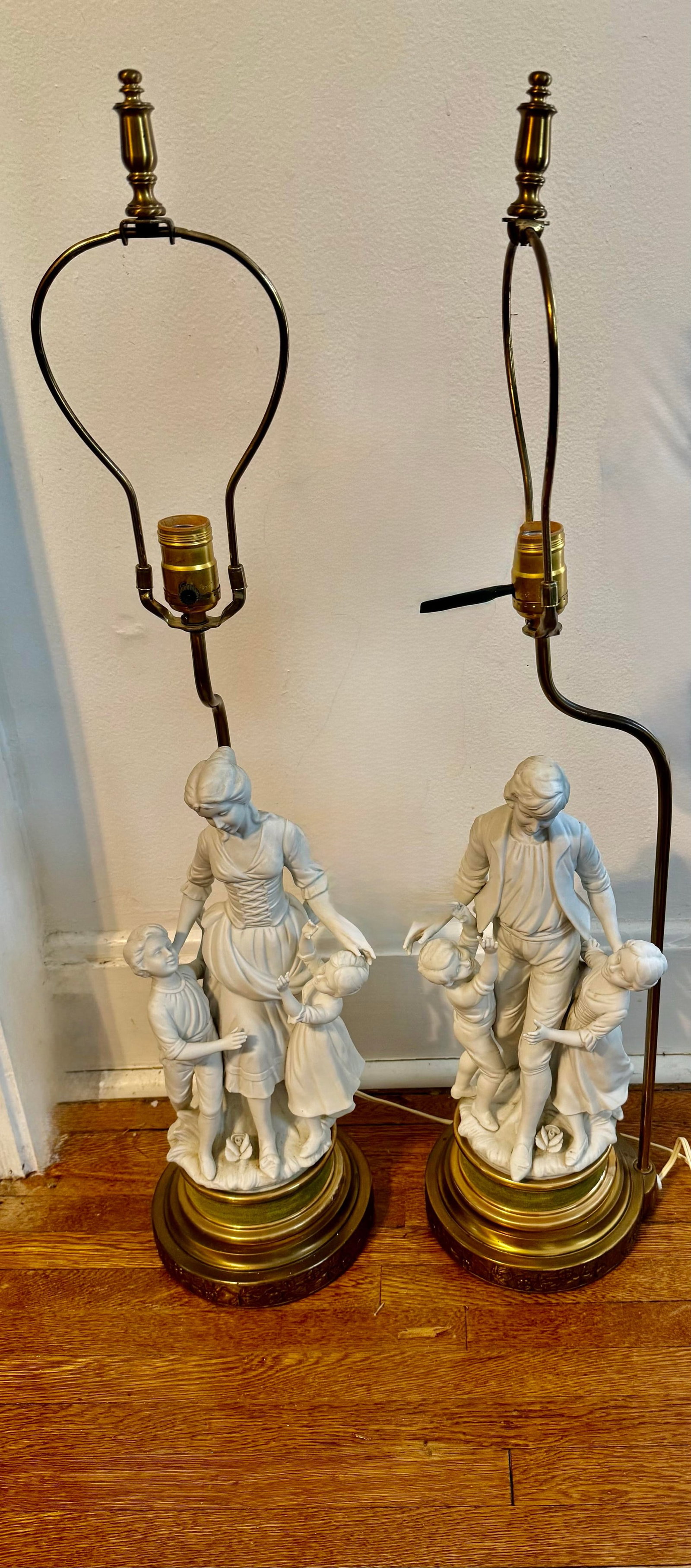 Mid 20th Century Large Parian Bisque Porcelain Sculptured Lamps - 5