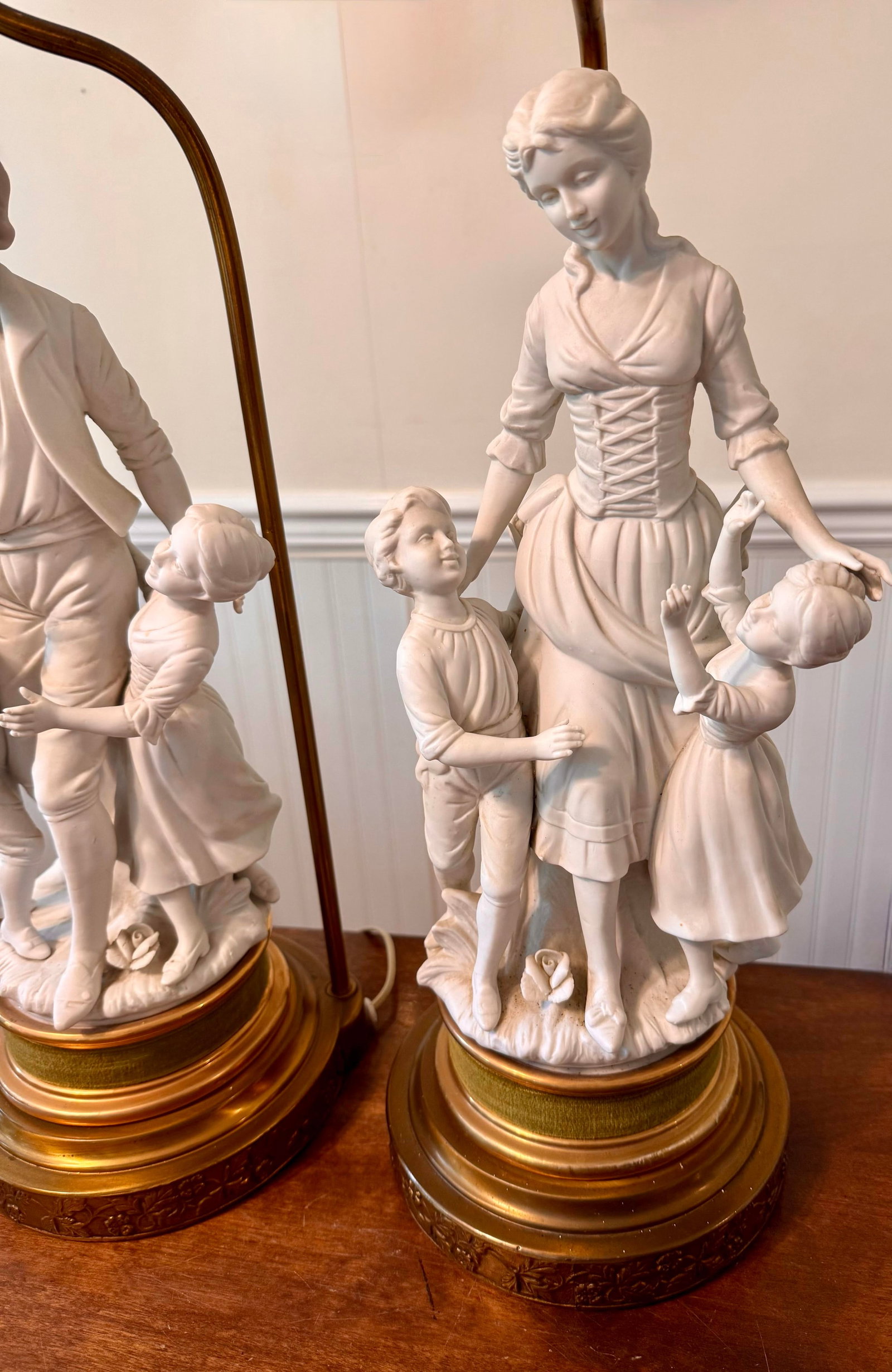 Mid 20th Century Large Parian Bisque Porcelain Sculptured Lamps - 6