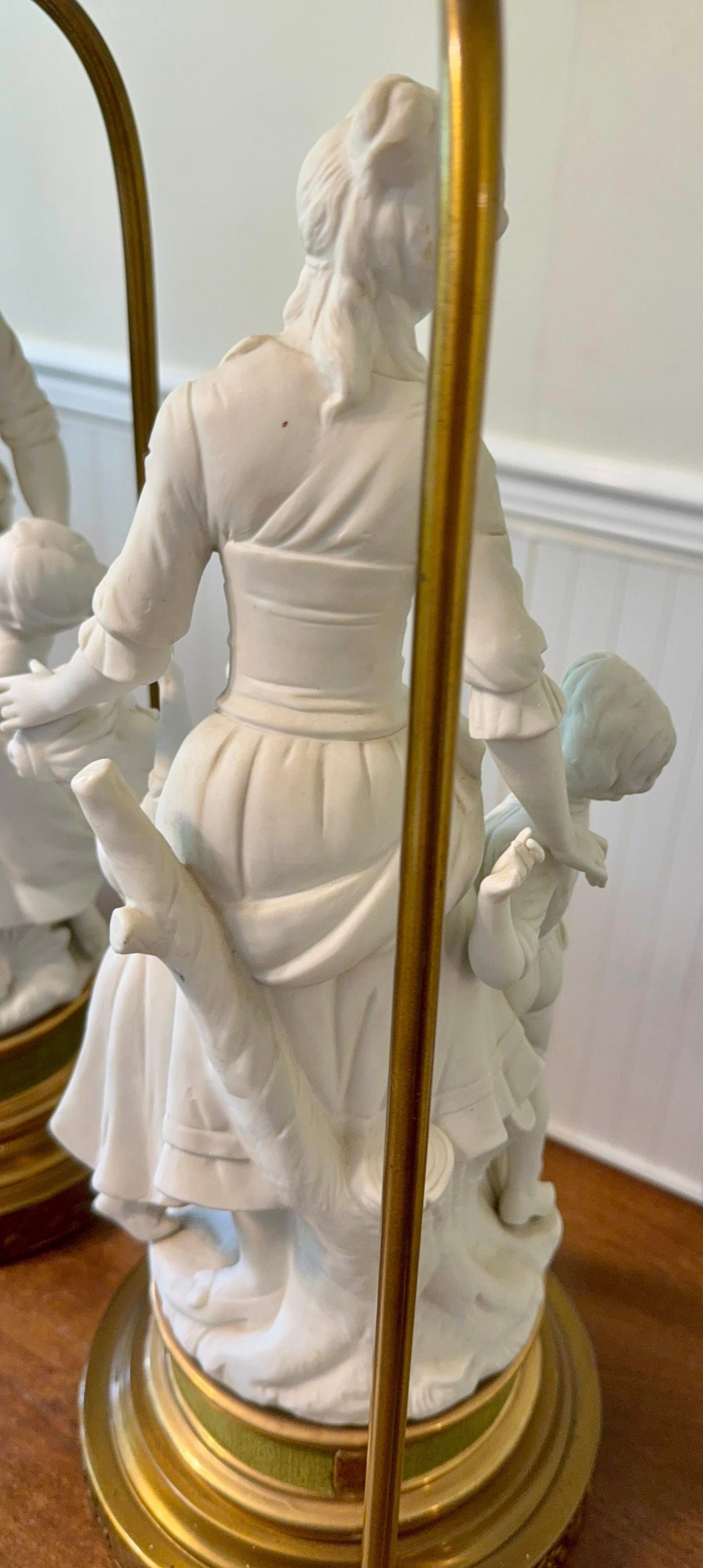 Mid 20th Century Large Parian Bisque Porcelain Sculptured Lamps - 8