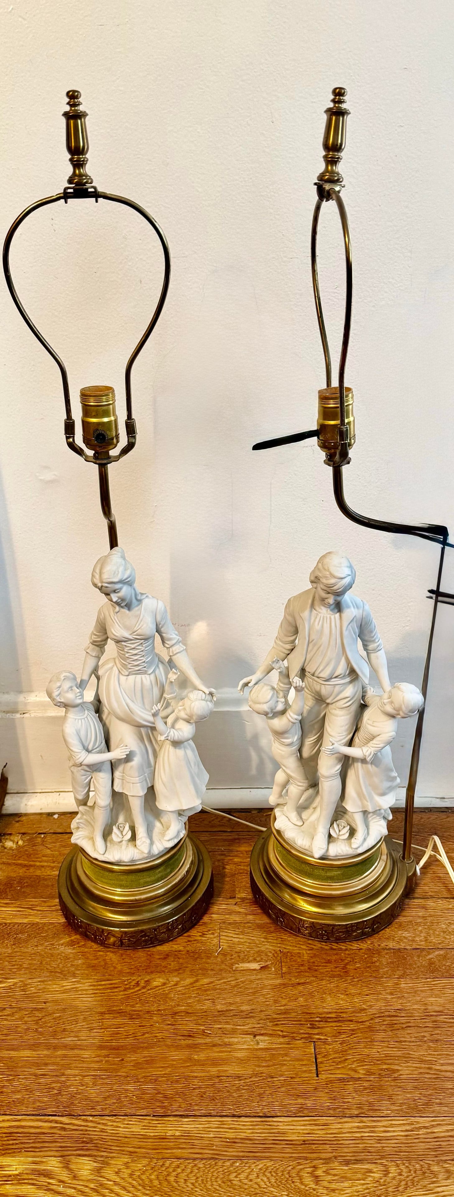 Mid 20th Century Large Parian Bisque Porcelain Sculptured Lamps - 9