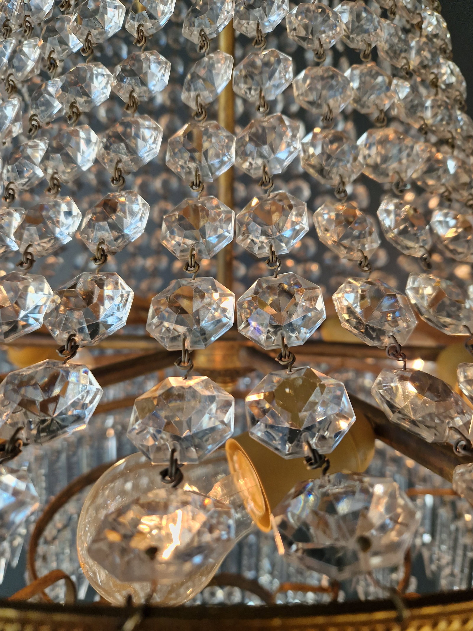 Antique Crystal Basket Chandelier Brass Directoire Style Restored Empire Italy - 6