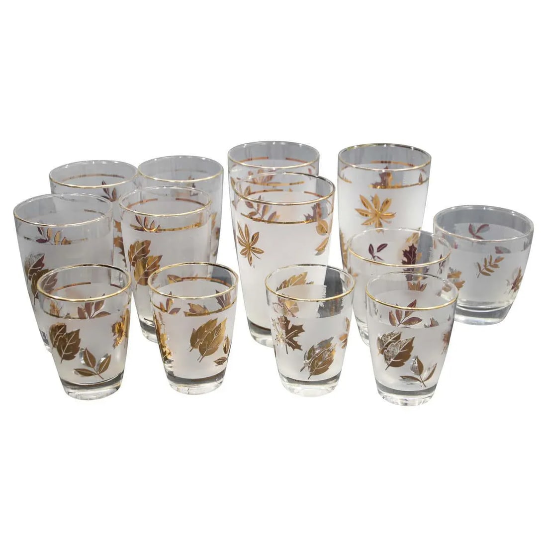 Vintage Midcentury Libbey Frosted and Golden Foliage Cocktail Glasses - Set of 13 - 11