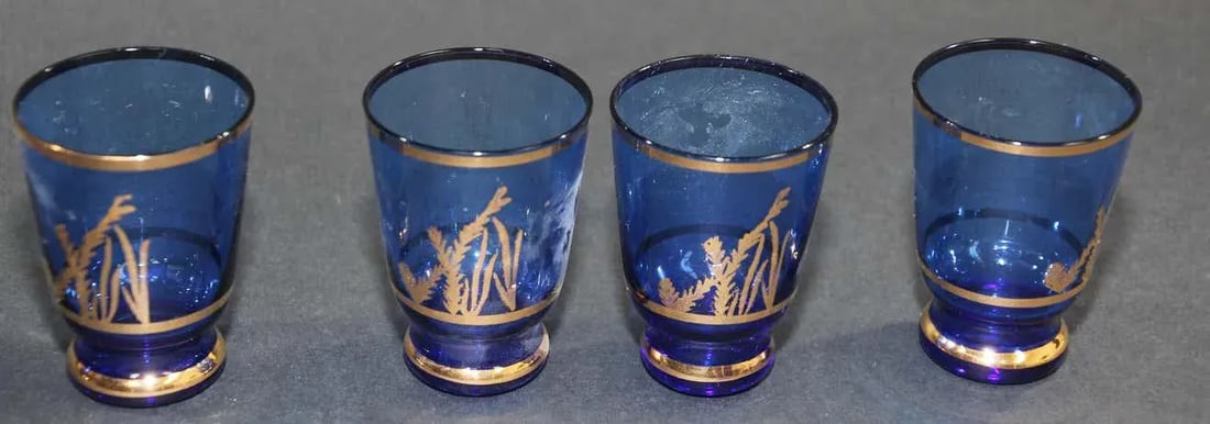 Cobalt Blue Enameled Glass Liquor Set Decanter and Glassesy - Set of 5 - 11