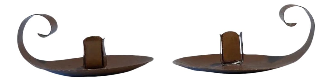 1945 Arts & Crafts-Style Armenac Hairenian Hammered Cooper Candle Holders - a Pair: A pair of Armenac Hairenian Vintage 1945 "Arts & Crafts" Style Hammered Copper Candle Holders. Signed "A Hairenian 1945". Hairenian escaped the Armenia Genocide in 1916 making his way to San