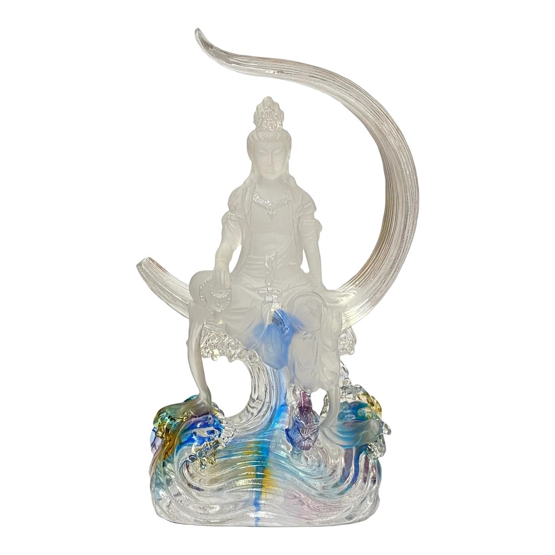 Crystal Glass Liuli Pate-De-Verre Moon Face Kwan Yin Bodhisattva Statue (1 of 6)