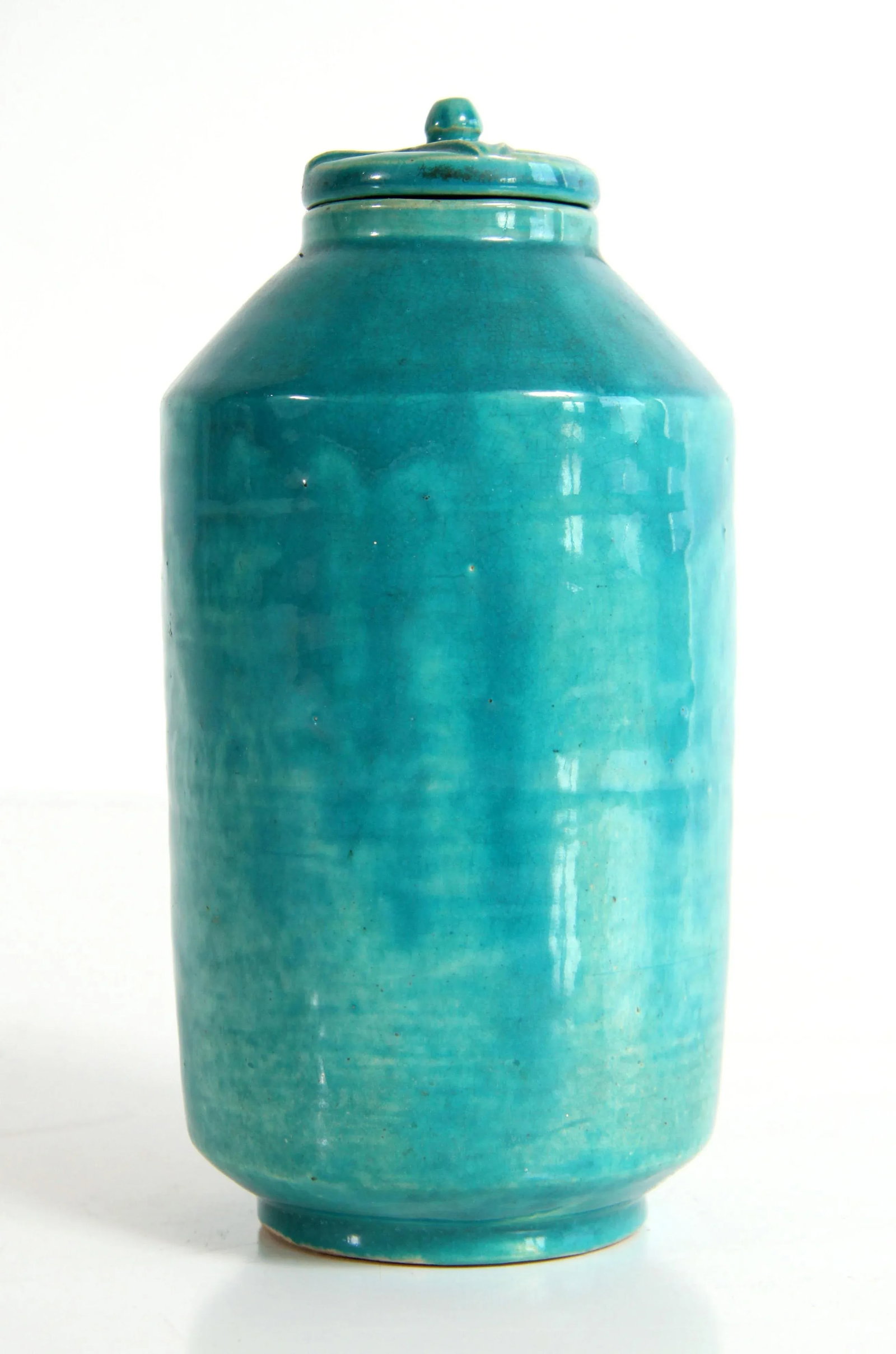 Vintage C.1938 Lidded Studio Pottery Jar in Turquoise Glaze - 10
