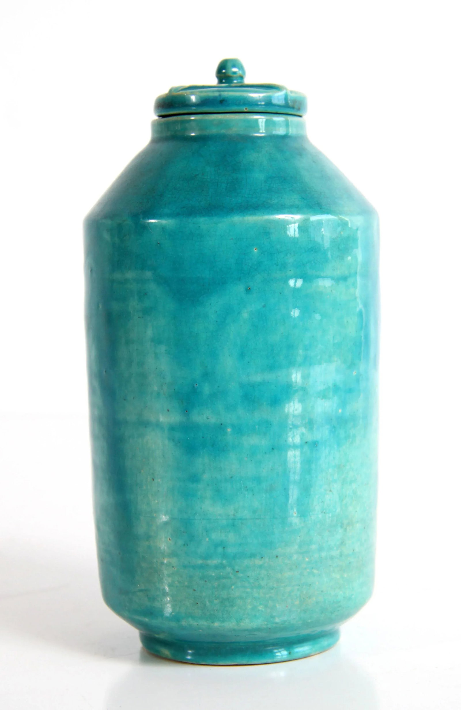 Vintage C.1938 Lidded Studio Pottery Jar in Turquoise Glaze - 2