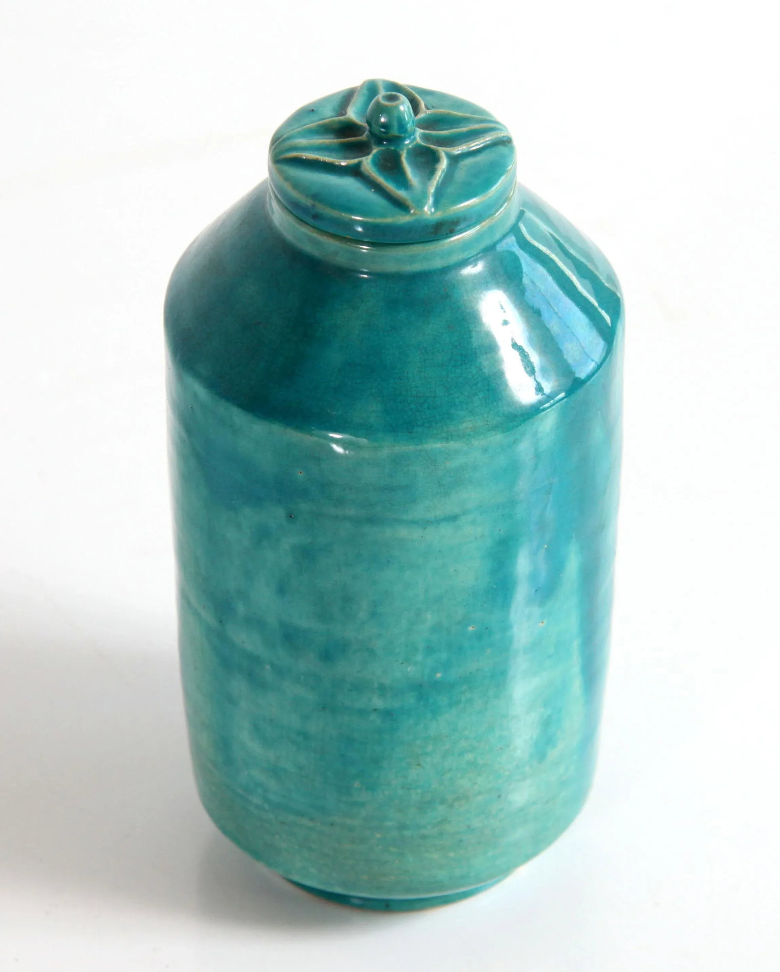 Vintage C.1938 Lidded Studio Pottery Jar in Turquoise Glaze - 3