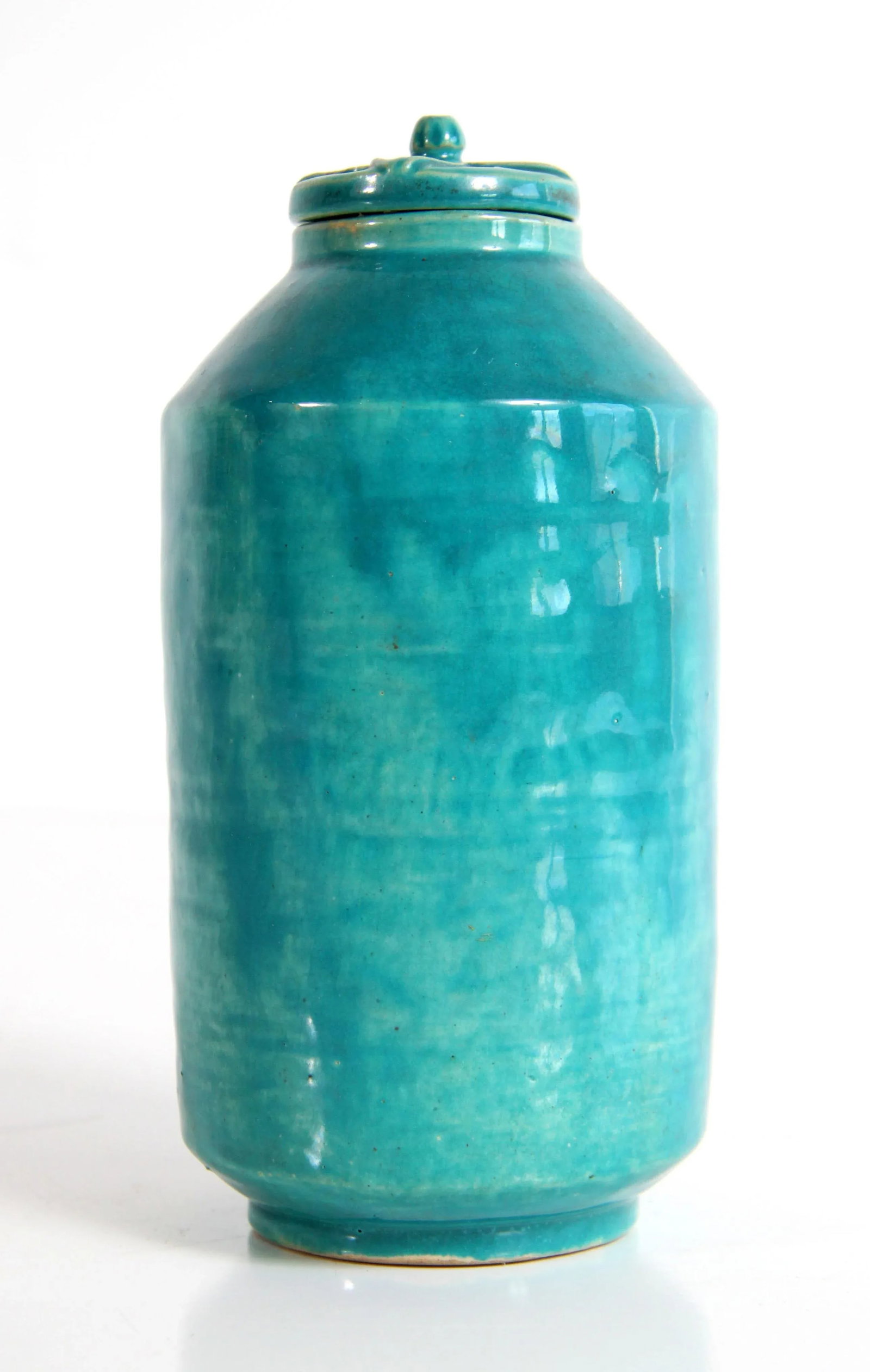 Vintage C.1938 Lidded Studio Pottery Jar in Turquoise Glaze - 4