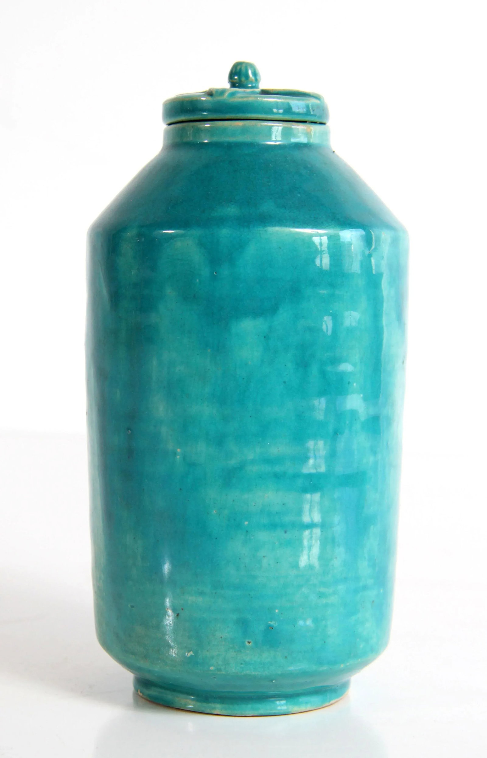 Vintage C.1938 Lidded Studio Pottery Jar in Turquoise Glaze - 6