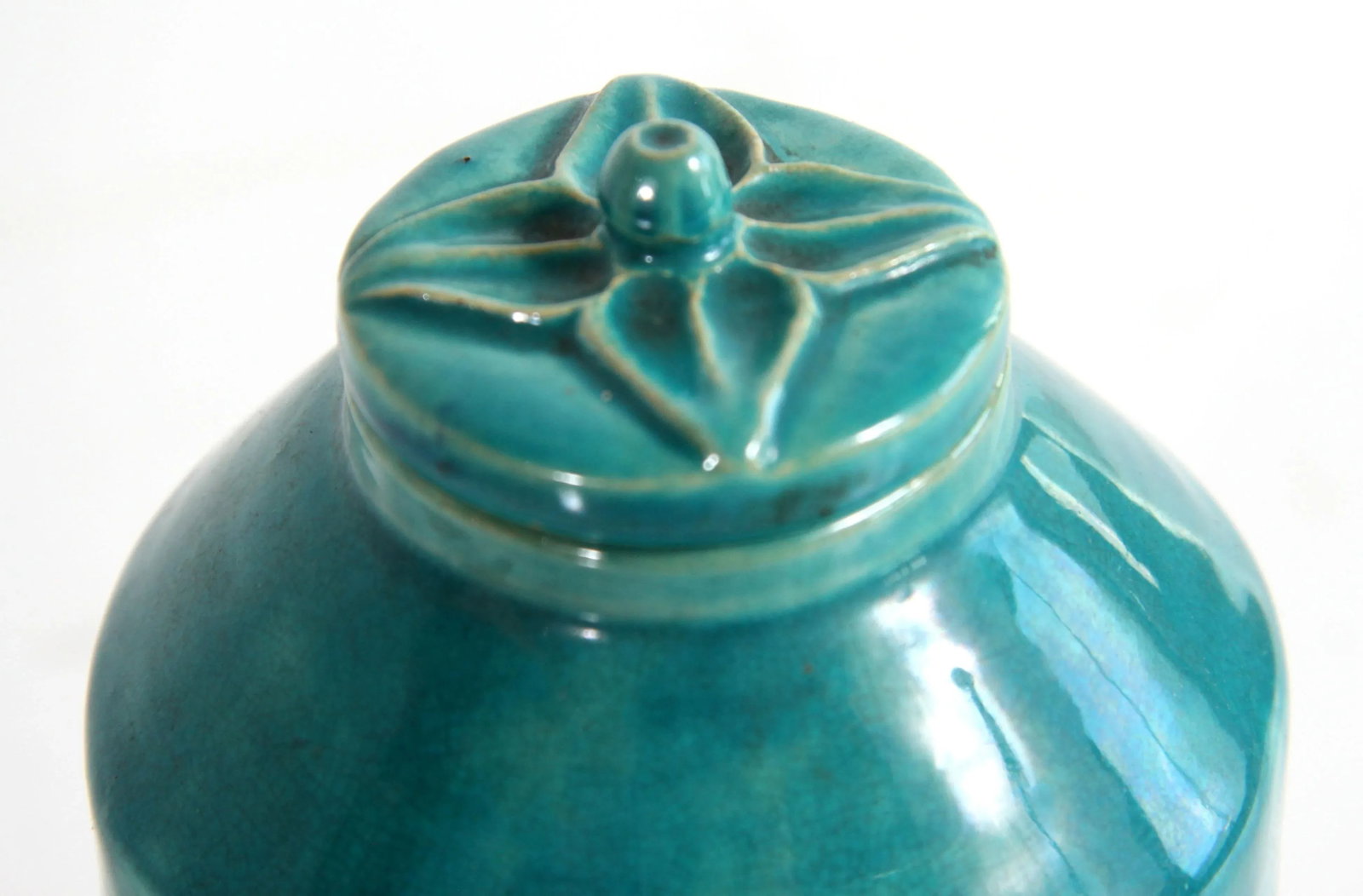 Vintage C.1938 Lidded Studio Pottery Jar in Turquoise Glaze - 7