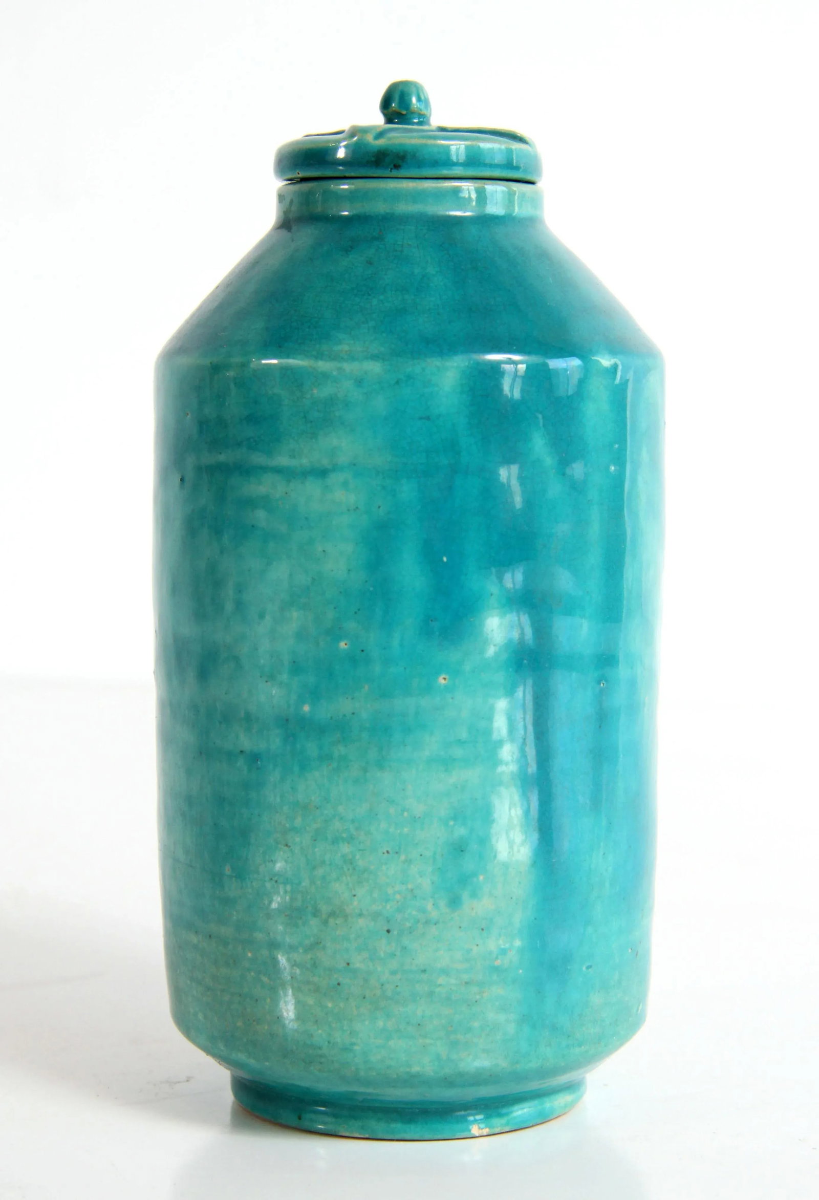 Vintage C.1938 Lidded Studio Pottery Jar in Turquoise Glaze - 8