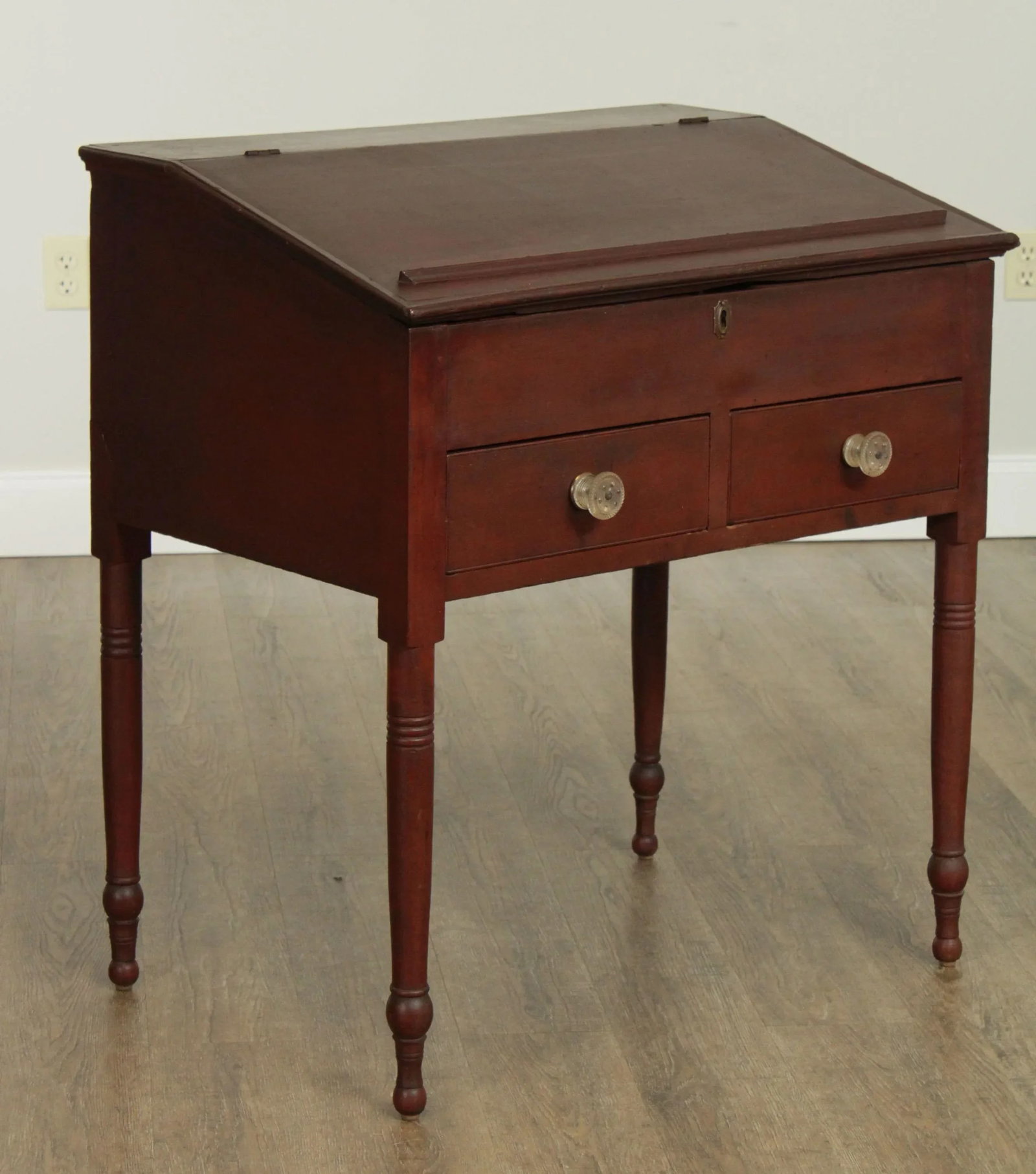 Antique 19th Century Red Painted Primitive Slant Top School Masters Desk - 2