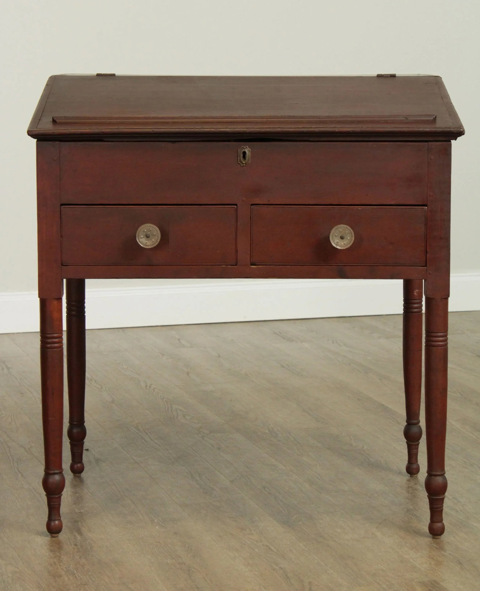 Antique 19th Century Red Painted Primitive Slant Top School Masters Desk - 3
