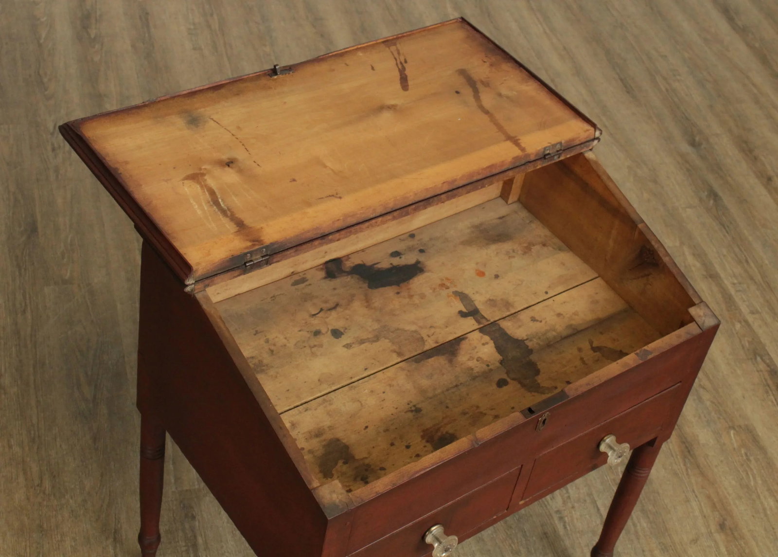Antique 19th Century Red Painted Primitive Slant Top School Masters Desk - 8