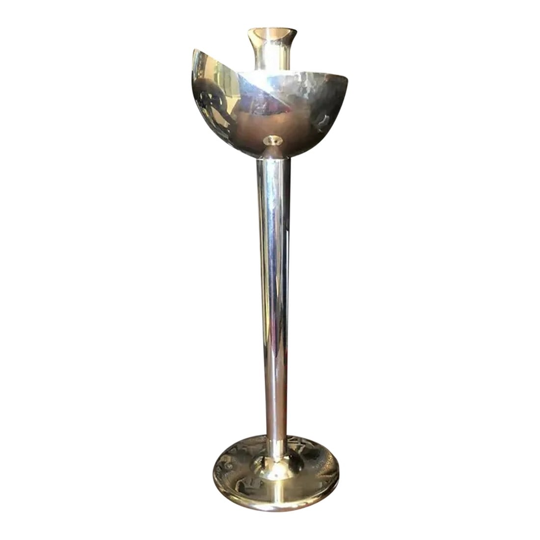 1985 Mid-Century Modern Swid Powell & David Palterer Silverplated Candlestick: Fully signed. In excellent original condition with beautiful hand hammered finish. Made in 1985. Condition: Alterations: Original Condition Unaltered Imperfections: Some Imperfections Condition