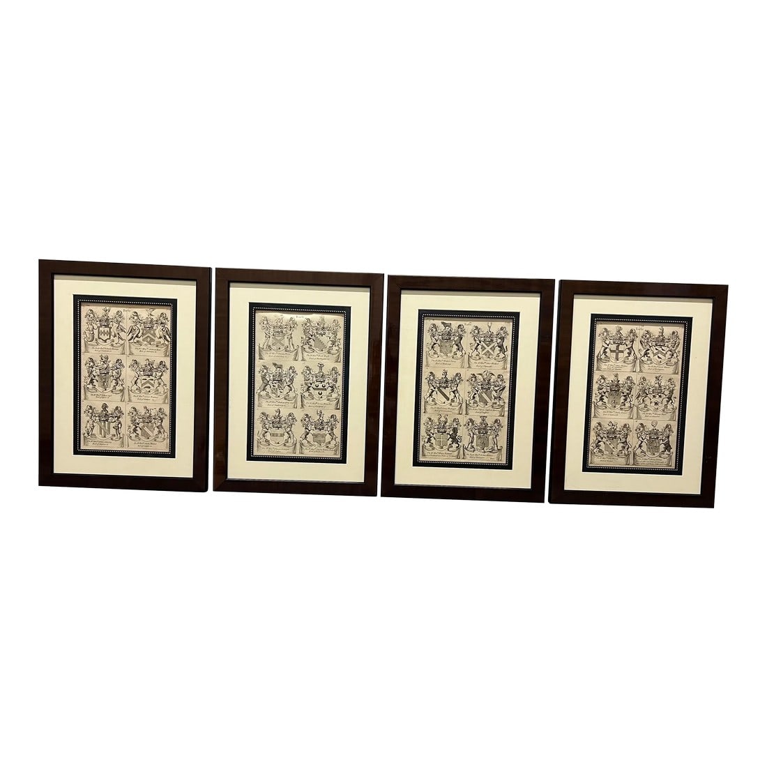 19th Century "Earls" Armorial Etchings, Framed - Set of 4: Expert and high end framing done for these 4 armorial plates. Continental "earls". Stunning presentation Condition: Alterations: Original Condition Unaltered Imperfections: Some Imperfections Conditio