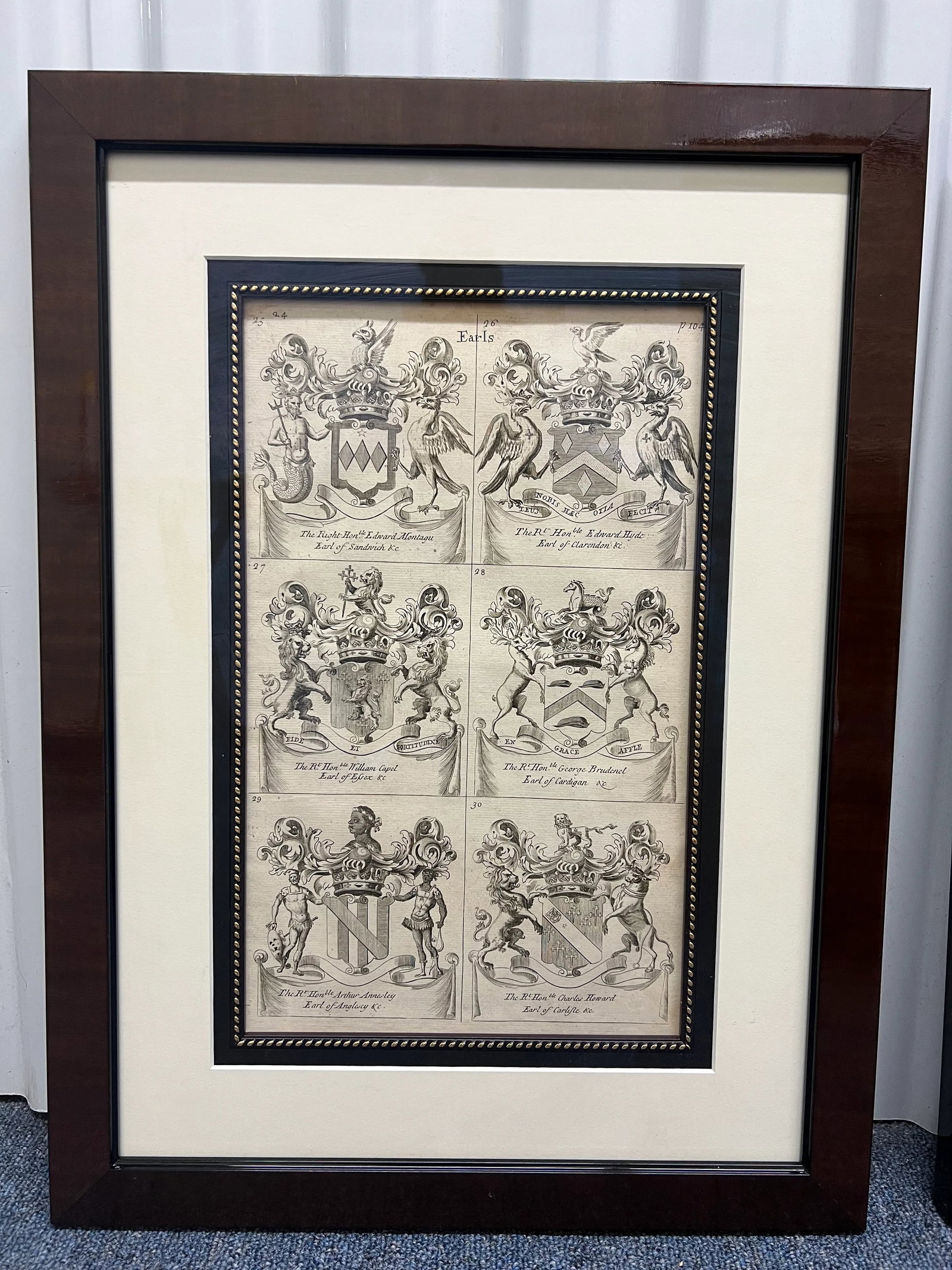 19th Century "Earls" Armorial Etchings, Framed - Set of 4 - 2