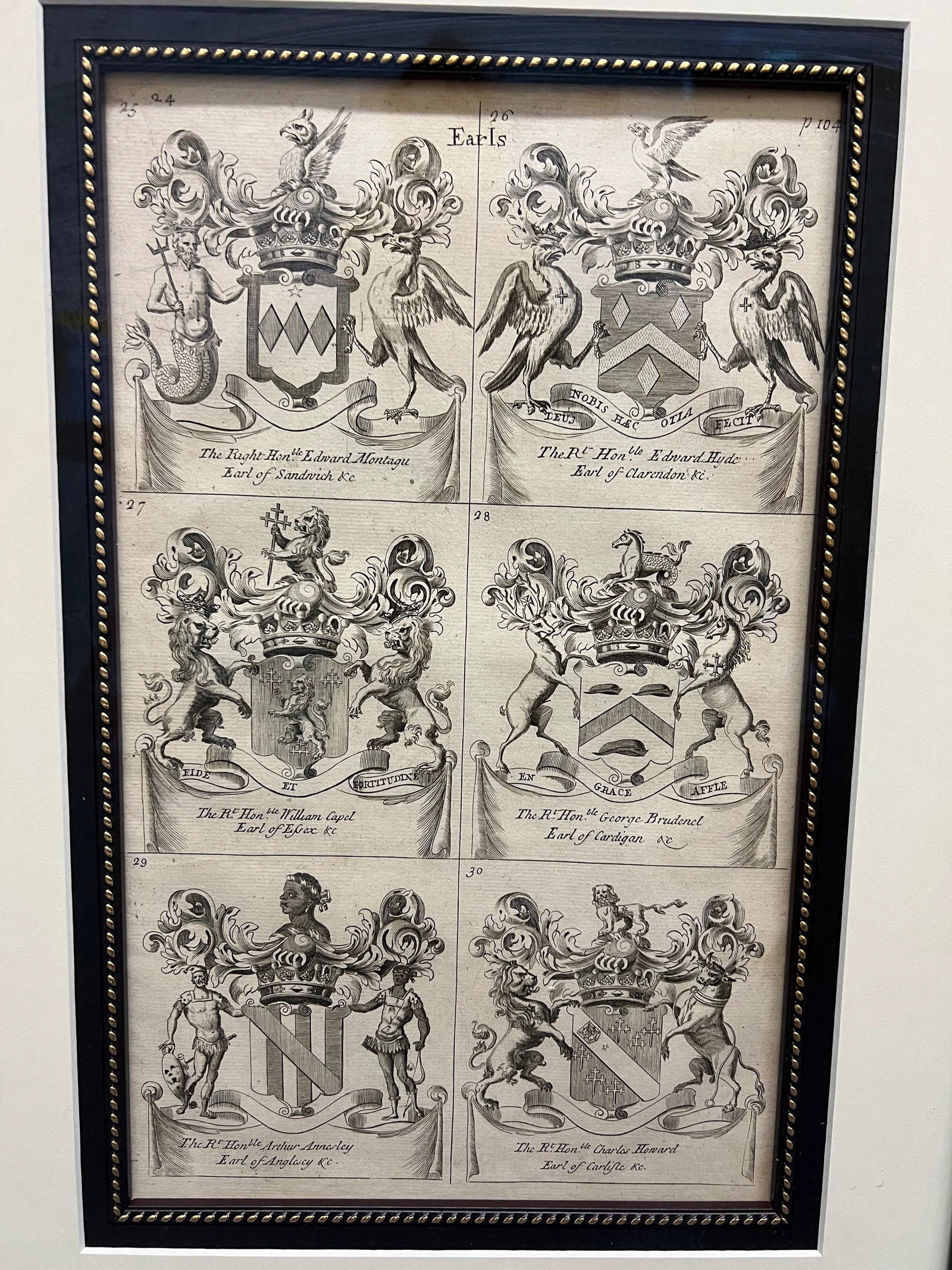 19th Century "Earls" Armorial Etchings, Framed - Set of 4 - 3