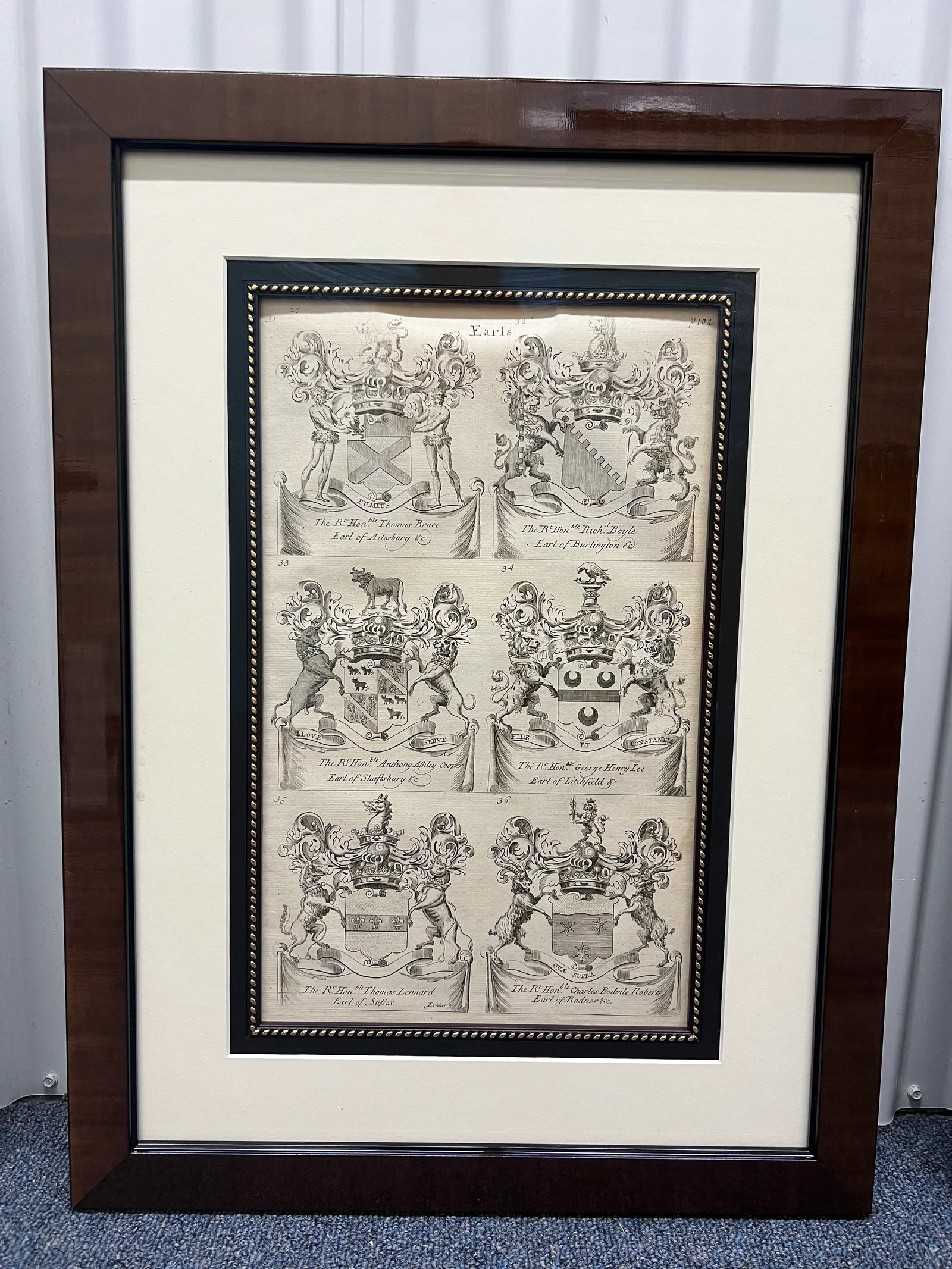 19th Century "Earls" Armorial Etchings, Framed - Set of 4 - 4