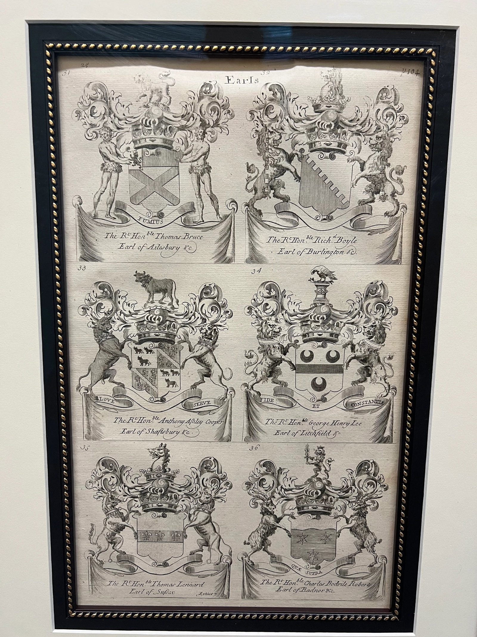 19th Century "Earls" Armorial Etchings, Framed - Set of 4 - 5
