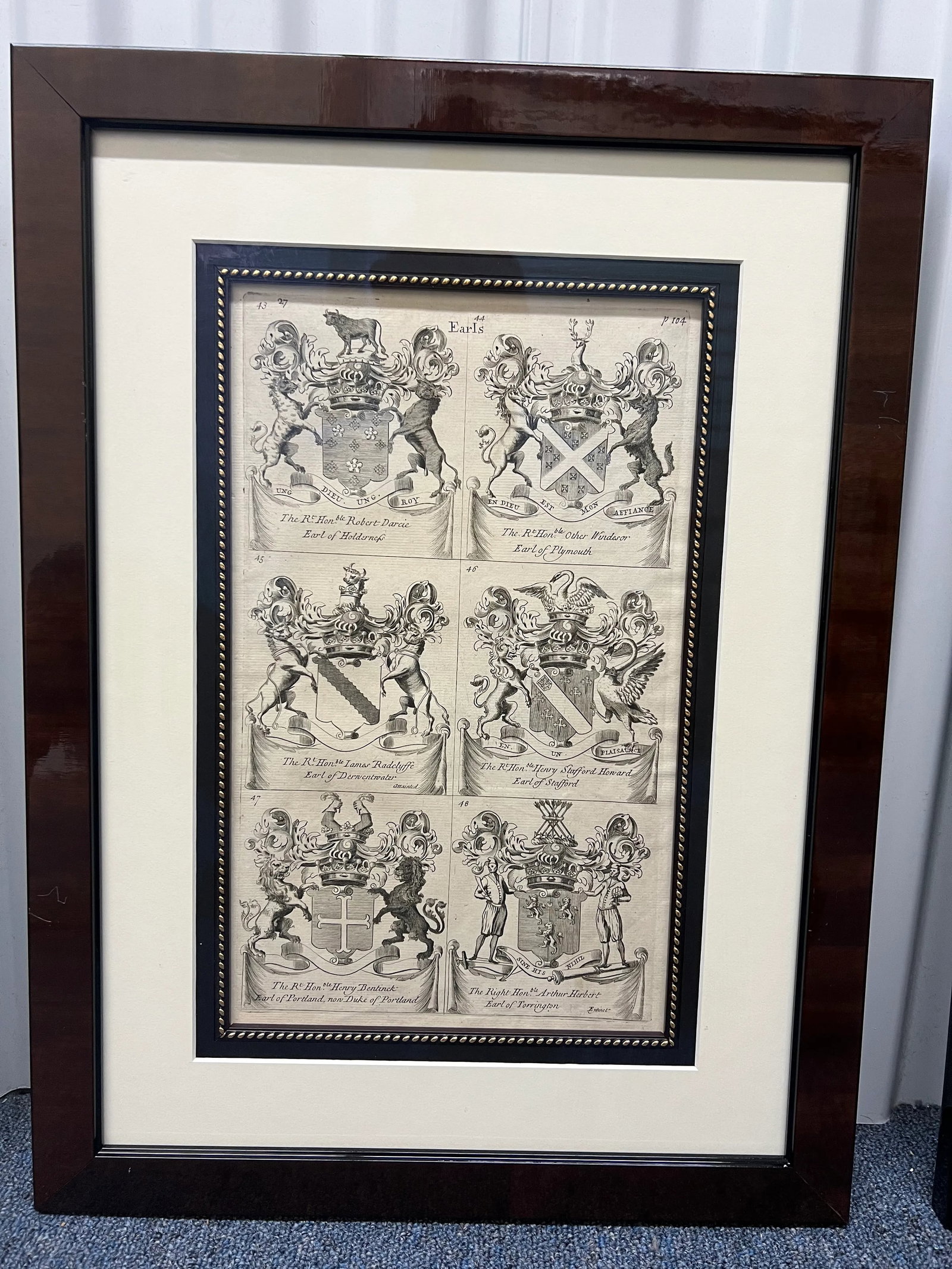 19th Century "Earls" Armorial Etchings, Framed - Set of 4 - 6