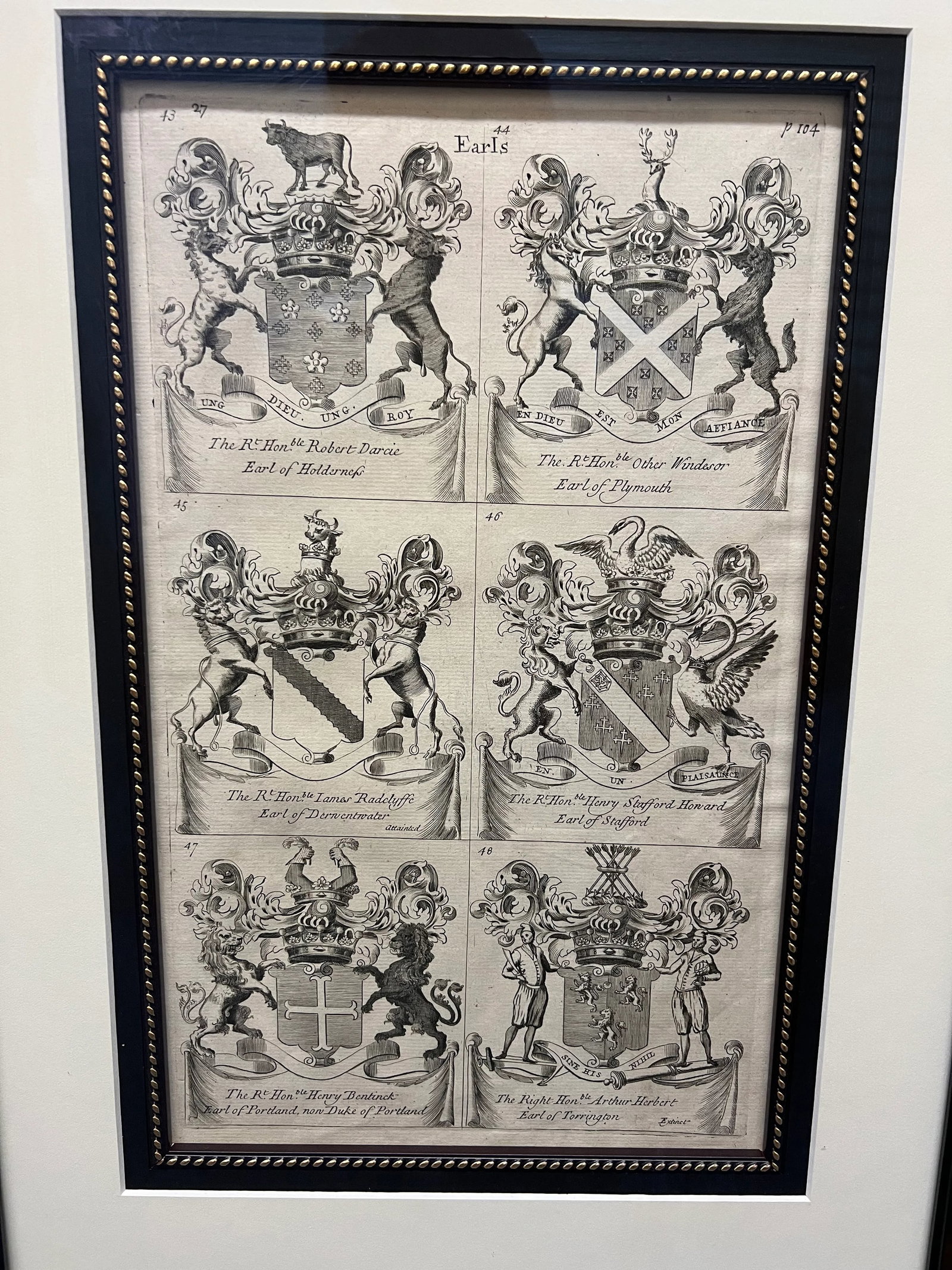 19th Century "Earls" Armorial Etchings, Framed - Set of 4 - 7