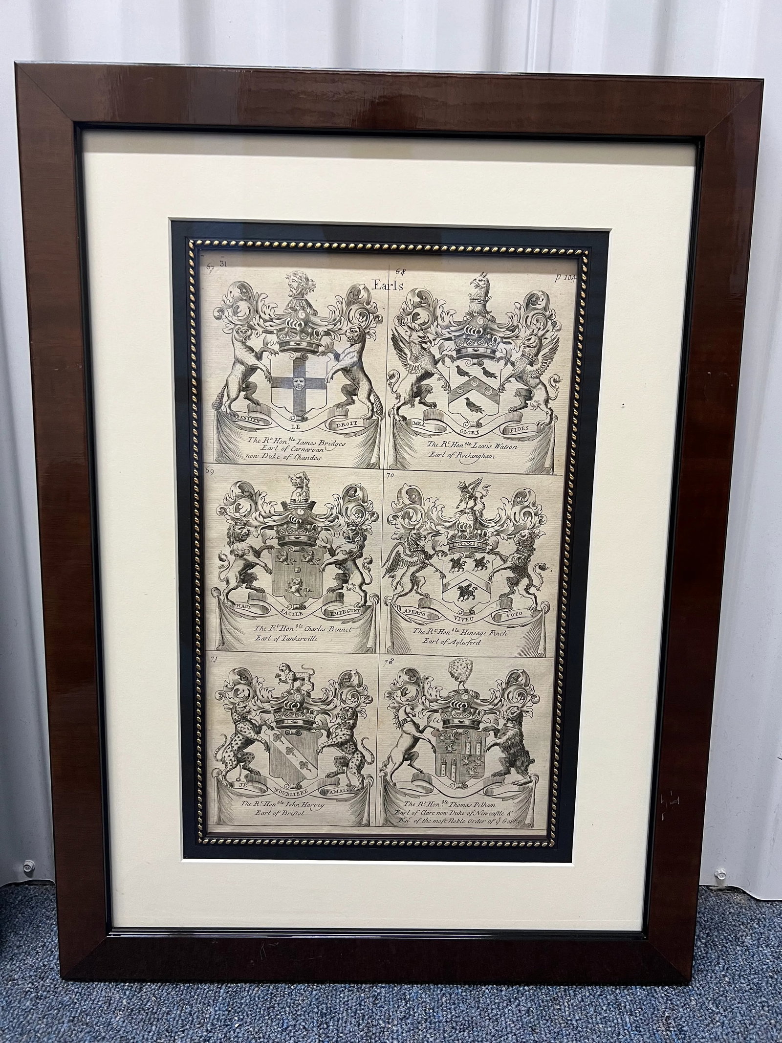 19th Century "Earls" Armorial Etchings, Framed - Set of 4 - 8