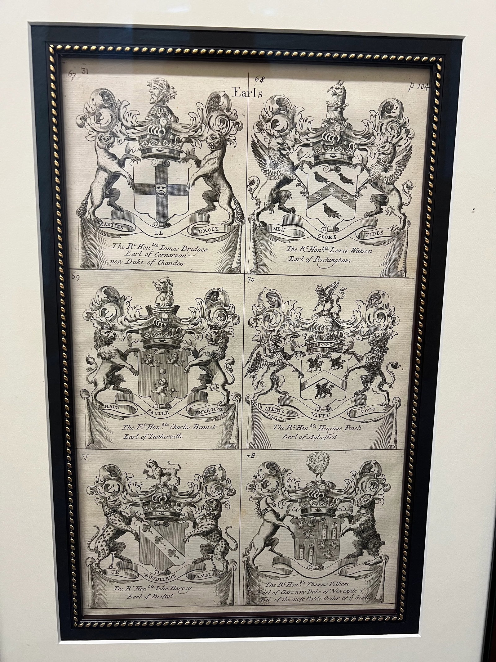 19th Century "Earls" Armorial Etchings, Framed - Set of 4 - 9