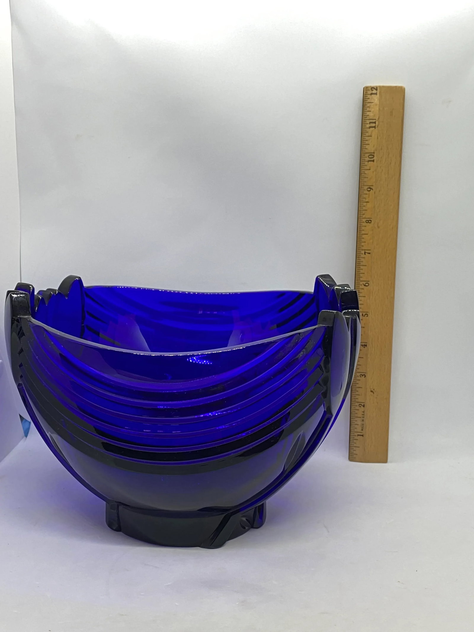 Vintage Cobalt Blue Art Deco Bowl With Tulip Design - 11