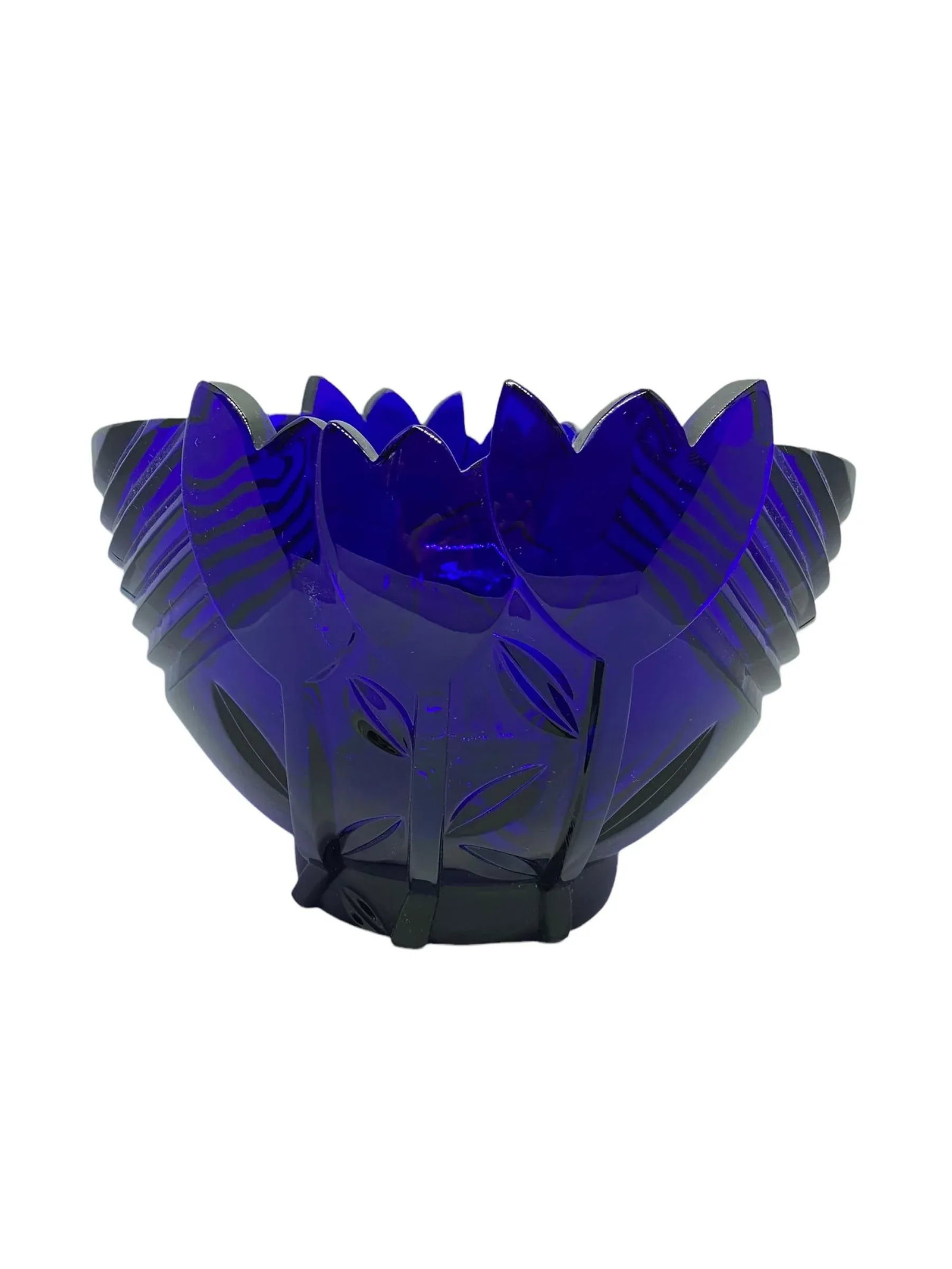 Vintage Cobalt Blue Art Deco Bowl With Tulip Design - 3