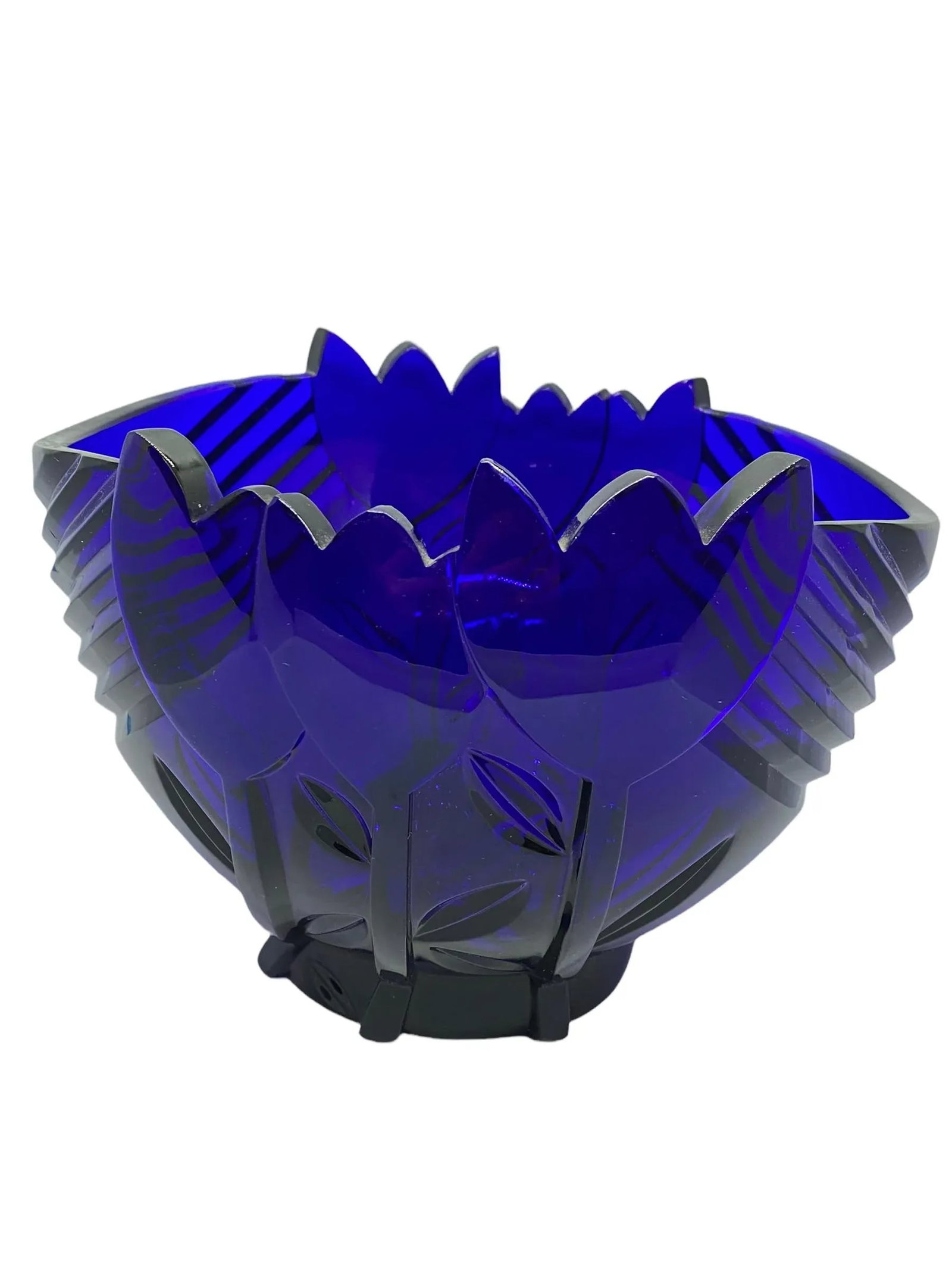 Vintage Cobalt Blue Art Deco Bowl With Tulip Design - 7