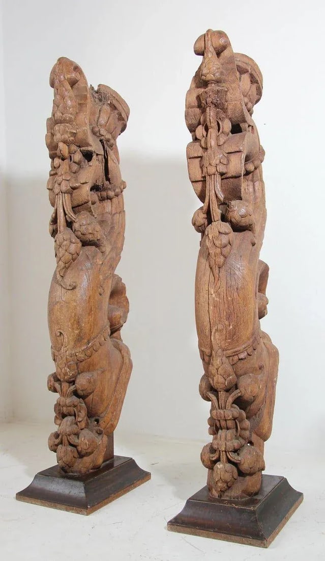Architectural Carved Wood Temple Truss From India - a Pair - 10