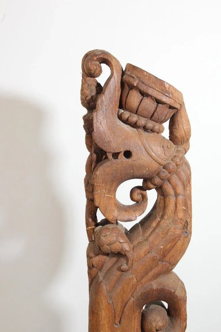 Architectural Carved Wood Temple Truss From India - a Pair - 12