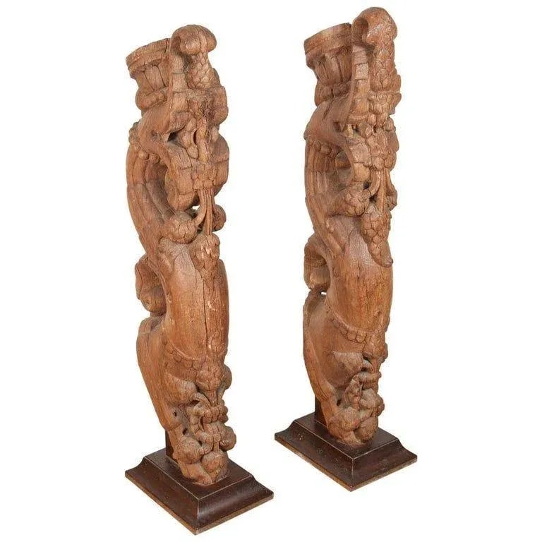 Architectural Carved Wood Temple Truss From India - a Pair - 13