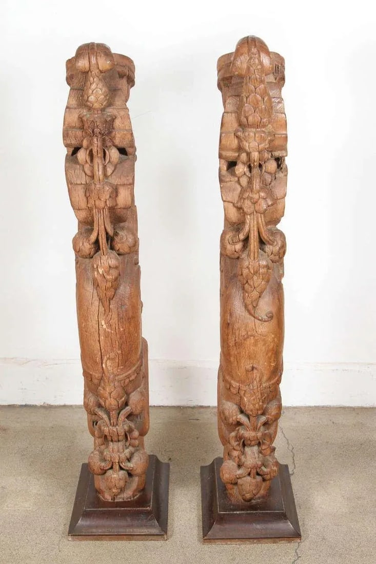 Architectural Carved Wood Temple Truss From India - a Pair - 2
