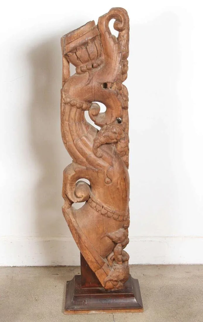 Architectural Carved Wood Temple Truss From India - a Pair - 5