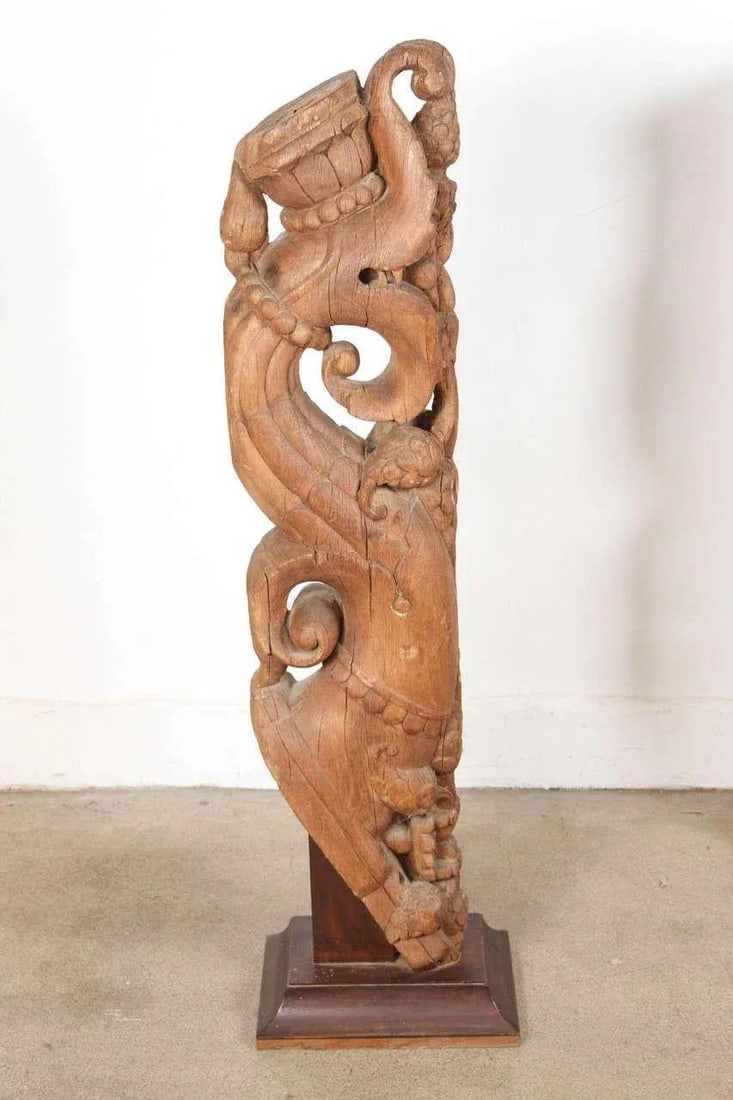 Architectural Carved Wood Temple Truss From India - a Pair - 6