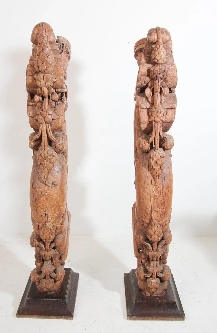 Architectural Carved Wood Temple Truss From India - a Pair - 9