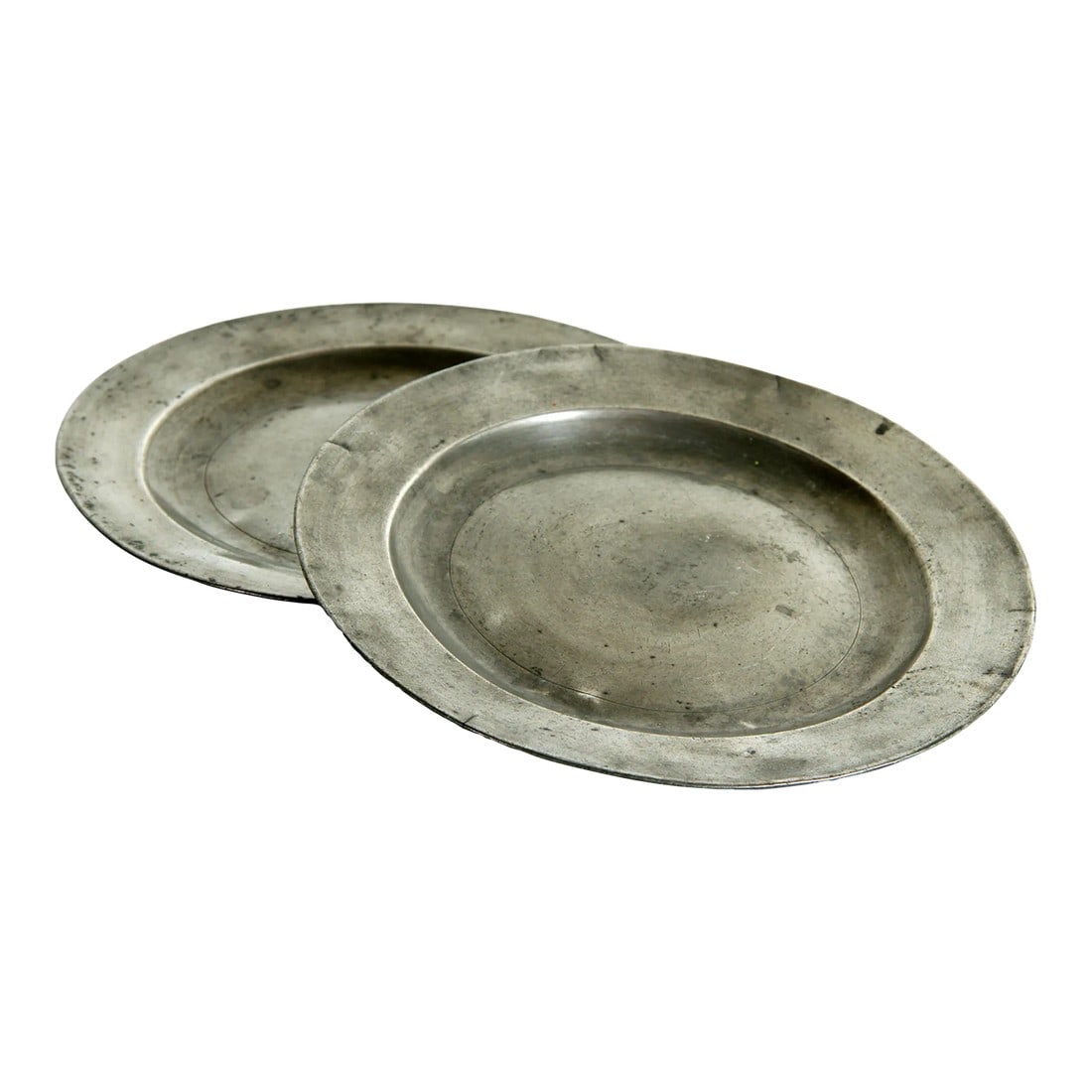Antique 18th C. Georgian Distressed English Pewter Dinner Plates From London - a Pair: Fabulous pair of antique late 18th century London pewter dinner plates! Wonderfully distressed from over 225 years of wear and tear, these plates have loads of character and charm! As these pewter