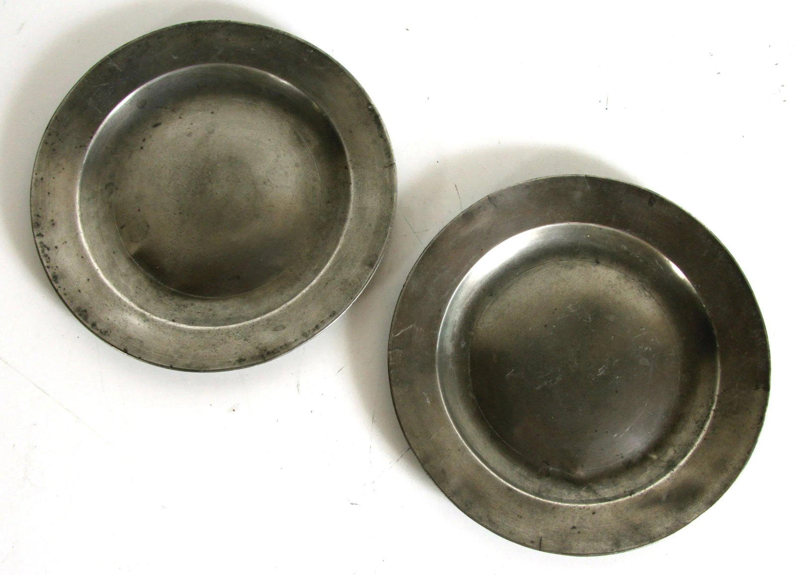 Antique 18th C. Georgian Distressed English Pewter Dinner Plates From London - a Pair - 2