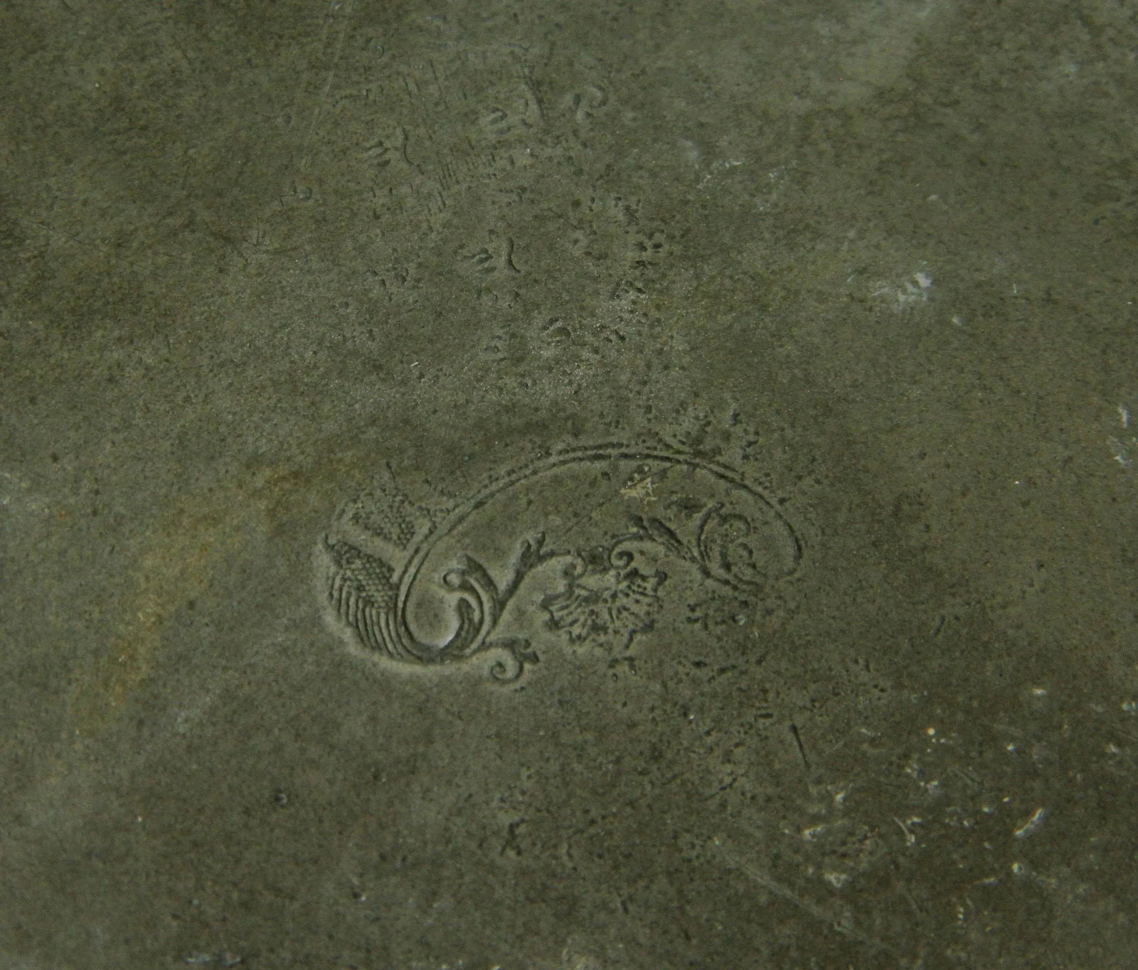 Antique 18th C. Georgian Distressed English Pewter Dinner Plates From London - a Pair - 7