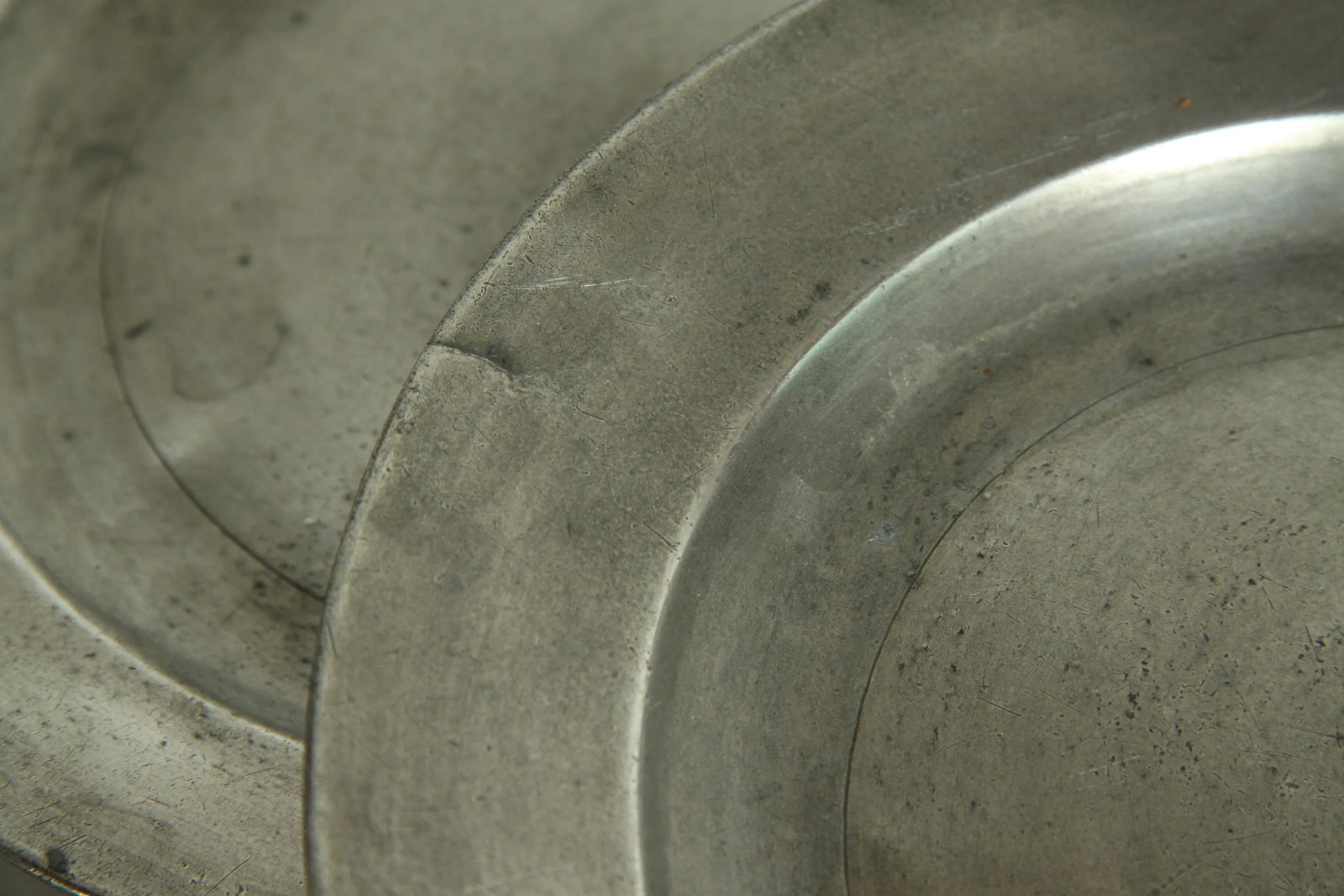Antique 18th C. Georgian Distressed English Pewter Dinner Plates From London - a Pair - 8
